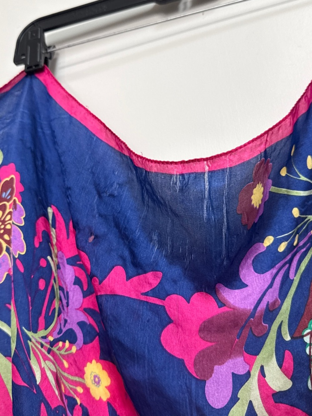 Navy blue and pink floral silk scarf 100% silk floral scarf spring head cover - Picture 5 of 5